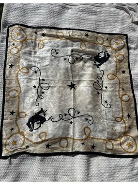 Pendleton 100% Silk Scarf with Rodeo Pony Motif in Ivory, Black & Gold